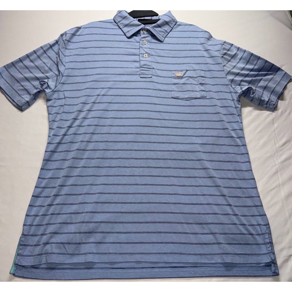 Southern Marsh Polo Shirt Mens XL Blue Striped Pocket Short Sleeve Preppy